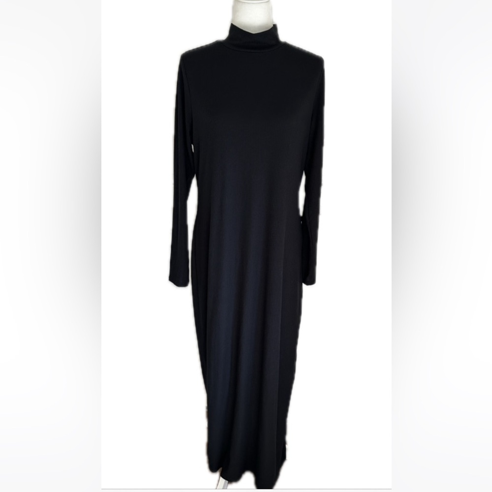 Black Long Sleeve Lined Turtle Neck Sweater Dress Size 1X